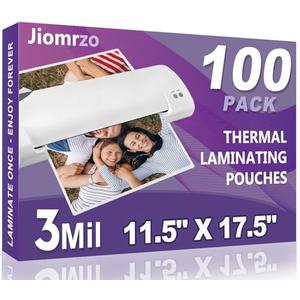 Jiomrzo Laminating Sheets, 100 Pack Laminating Pouches Holds 11 x 17 Inch Sheets, 3 Mil Laminate Sheets 11.5 x 17.5 Inch for Laminator, Clear Thermal Laminating Pouches with Round Corner (100)