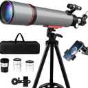 Telescope for Adults & Kids - 90mm Aperture 600mm Refractor High Powered Telescope for Beginners - Portable Astronomy Telescopes with Phone Adapter Tripod Carry Bag Gifts for Men (Gray/Black)