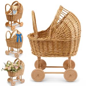 BruinBang 23.6 Inch Wicker Baby Carriage Handmade Wicker Stroller