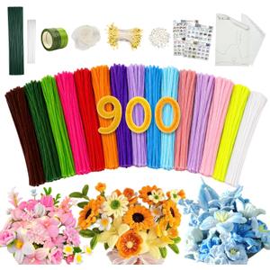 900 PCS Pipe Cleaners Bulk, 15 Colors Pipe Cleaner Flower Kit, Limpia Pipas