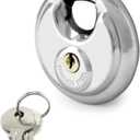 QWORK Disc Locks, 1 Pack Heavy Duty Steel Keyed Padlock Disc Storage Locks for Storage Unit, Moving Trailers, Shed, Fence, 3/8" Shackle