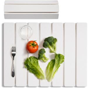 Meowoo Stone Drying Mat for Kitchen Counter, 15.7"x11.8" Foldable Diatomaceous Earth Mat, Super Absorbent, Quick-Dry Bath & Kitchen Pad for Dishes, Cups, Bottles, Non-Slip, Fits Any Countertop - White