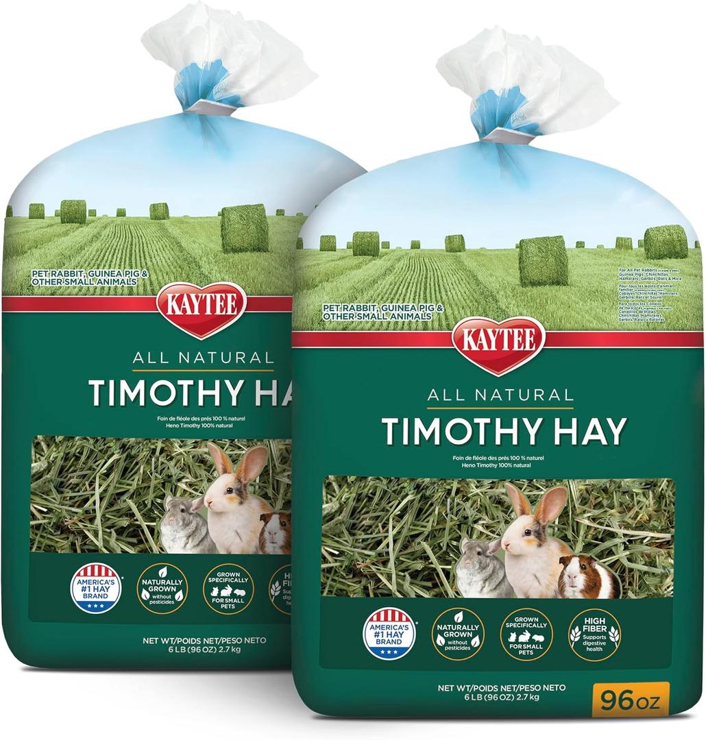 Kaytee Timothy Hay, High Fiber, Grown Specifically for Small Animals, Rabbits, Guinea Pigs, Chinchillas, Ideal Bulk Order for Small Pets, 12 pounds (EXP 08/05/28)