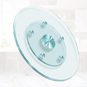 28'' Glass Lazy Susan Turntable Dining Table, 360 Large Round Serving Plate Tabletop Rotating Tray with with 6 Elegance Assist Rotating Wheels, Serving Plate Silent & Smooth Spin, (28inch/72cm)