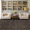 Dark Brown Washable Area Rug for Living Room - 6x9 Oriental Area Rug for Dining Room Under Table, Low Pile Non-Slip Floor Carpet for Bedroom - Vintage Botanical Floral Design & Stain Resistance