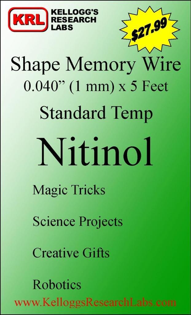 Kellogg's Research Labs, Standard Temp 115F (45C), 0.040" (1.0mm) Shape Memory Nitinol Wire, 5 feet