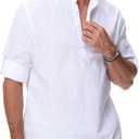 Cotton Linen Shirts for Men Lightweight Casual Long Sleeve Henley Beach Hawaiian Tops (White, XS)