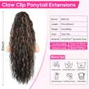 REECHO Ponytail Extension 30" Long Claw Clip Ponytail Extension for Women Curly Pony Tails Hair Extensions Clip in Synthetic Hairpiece for Women, Dark Chocolate Brown with Highlights