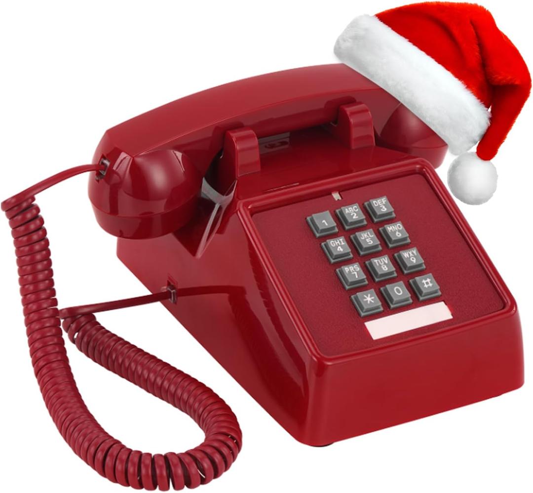 Uvital Retro Red Landline Phone, Vintage Corded Phone for Landline, Old House Phone, Traditional Classic Desk Telephone with Adjustable Handset and Ringer Volume for Home, School, Office, Hotel, Salon