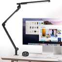 Desk Lamp, Desk Light with Clamp, Stepless Dimming & Adjustable Color Temperature Modern Eye-Caring Architect Lamp with Memory & Timing Function for Study, Work, Home, Office, 15W