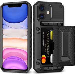 SAMONPOW for iPhone 11 Case Wallet with Card Holder [4 Cards] & Stand & Military-Grade Drop Protection Heavy Duty Shockproof Hidden Card Slot Wallet Phone Case for iPhone 11 for Women Men, Black