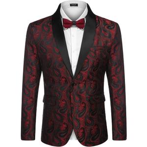 COOFANDY Mens Floral Tuxedo Jacket Paisley Shawl Lapel Suit Blazer Jacket for Dinner,Prom,Wedding (Black, XL)