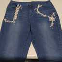 Cyparel Women's Butt Lifting Skinny Jeans High Waisted Rhinestone Fringe Trim Denim Pants, Size XL