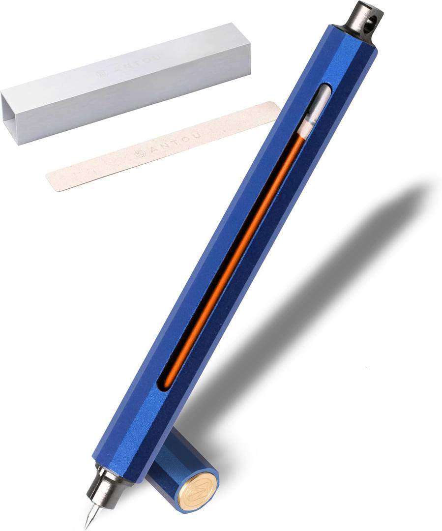 Pen C, Durable Aluminum Alloy EDC Pen, with 100+ Replacement Refills - Ballpoint, Rollerball, Gel. Auto-Adjusting Refillable Pen, Best Writing and Sketching Gift for Men and Women_Blue