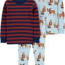Simple Joys by Carter's Baby 3-Piece Snug-fit Cotton Holiday Pajama Set (2T, Burgundy Stripe/Light Blue Moose)