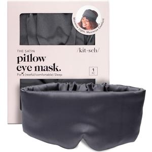 Kitsch Satin Sleep Mask - Eye Mask for Sleep, Softer Than Silk Satin Sleeping Mask Blindfold and Sleep Masks for Women and Men, Eye Care Travel Essentials - Charcoal Black (Charcoal)