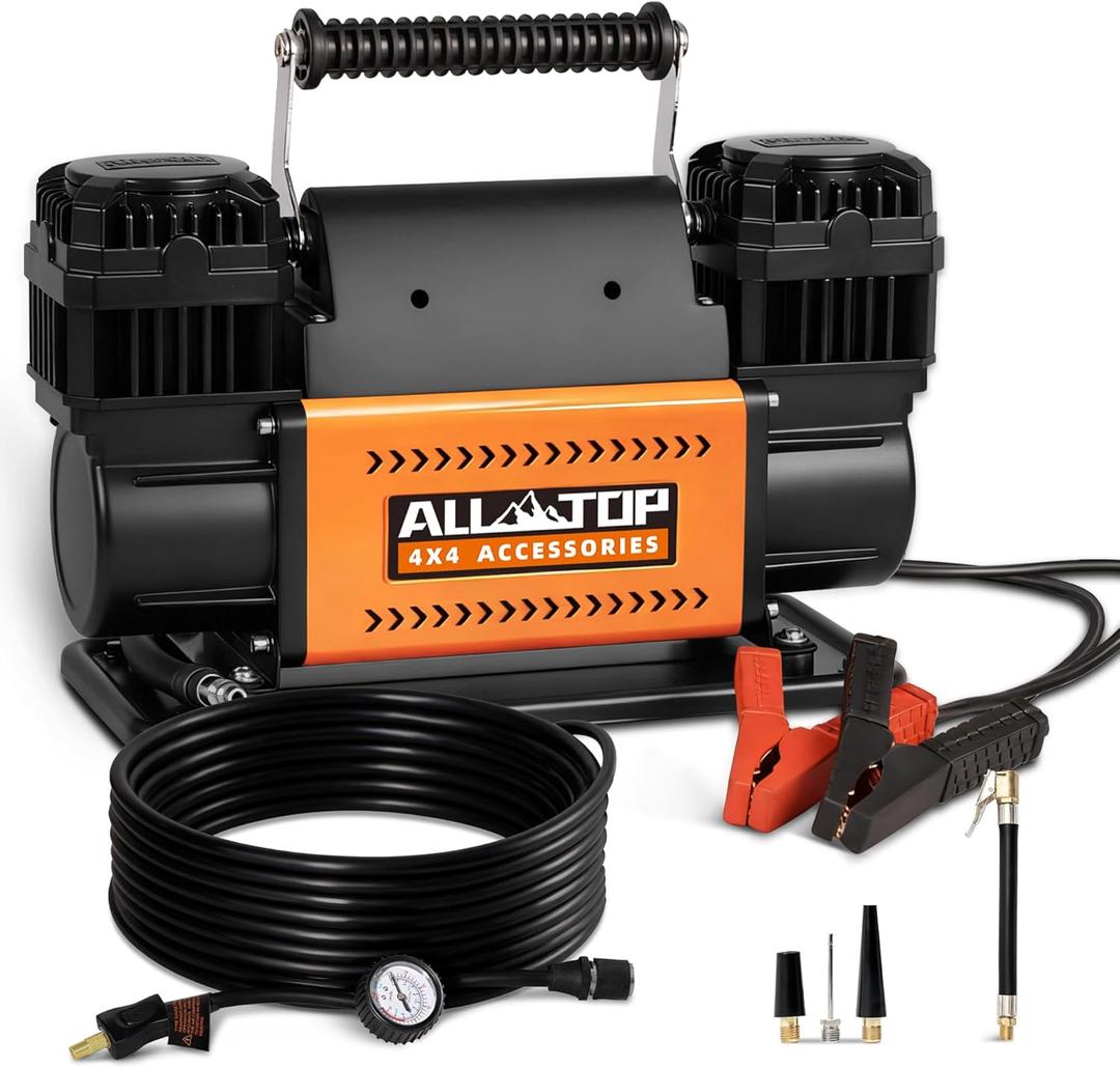 ALL-TOP Air Compressor Kit, Dual Cylinder 12V Portable Inflator 12.35 ft/Min, Offroad Air Compressor Pump for Truck Tires, Heavy Duty Max 150 PSI for 4x4 Vehicle & RV