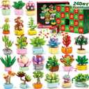 Advent Calendar 2025 for Kids Teens Adults, 24 Days Surprise Botanical Building Blocks Christmas Countdown Calendar Gift Box with Different Succulents Plants Building Bricks Set for Boy Girl Women Men
