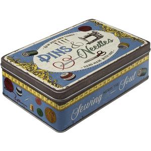 Nostalgic-Art Retro storage tin box flat, 84.5 oz, Pins & Needles Sewing Box  Gift idea for your home, metal can with lid, vintage design