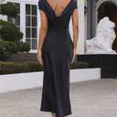 Gmeitoey 2026 Satin Cap Sleeve Cowl Back Summer Dresses for Women Elegant Ruched Waist Wedding Guest Midi Dress (Black, XL)