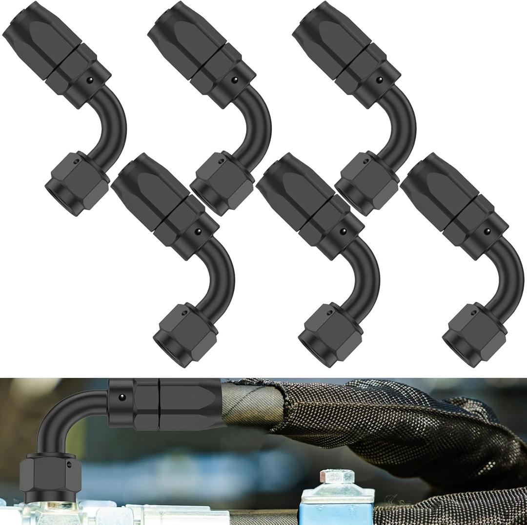 6 PCS 6AN Hose End Fitting 90 Degree Swivel - 6an 90 Degree Fittings for CPE Braided Hose (Black)