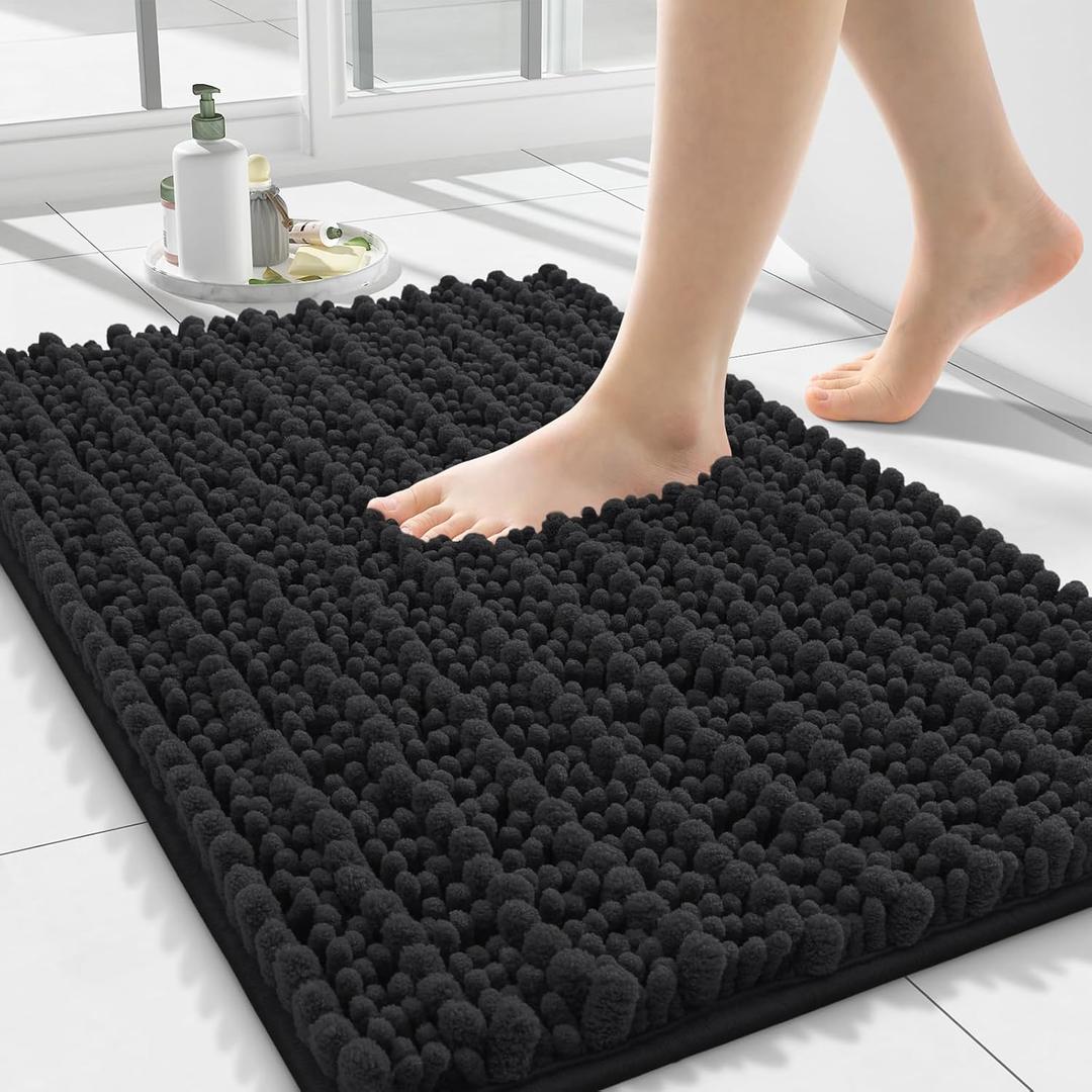 Smiry Bathroom Rugs Mat 24x16, Extra Soft Absorbent Chenille Bath Rugs, Non Slip Rubber Backing Machine Washable Quick Dry Bath Mats for Bathroom Floor, Tub, Shower, Home Decor Accessories, Black