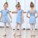 Bezioner Ballet Leotard for Girls with Removable Skirt Ballet Dress Puff Sleeve Dance Leotard Ballerina Outfit for Girls (8-10 Years, Blue)