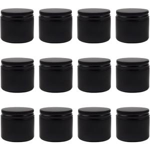 Cornucopia Brands 2-Ounce Black Coated Glass Jars (Pack of 12) Cosmetic Jars with Black Metal Lids and Black Matte Exterior