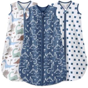 Yoofoss Baby Sleep Sack 18-24 Months Baby Wearable Blanket 100% Organic Cotton 2-Way Zipper TOG 0.5 Toddler Sleeping Sack 3 Pack,Soft Lightweight (X-Large)