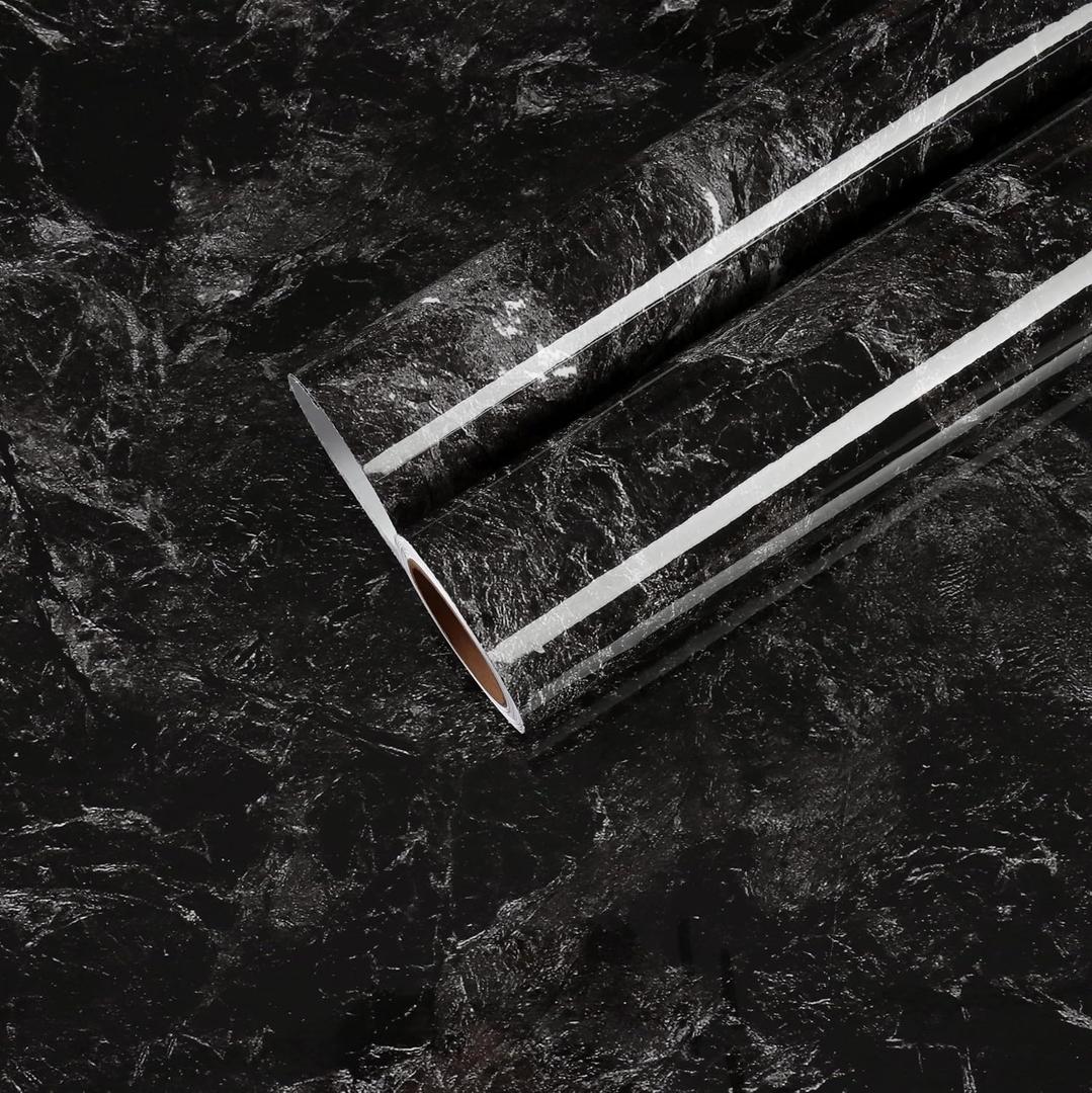 CHIHUT Wide 24"x160" Light Black Marble Countertop Peel and Stick Waterproof Removable Marble Wallpaper for Bedroom Living Room Glossy Modern Decorative Vinyl Countertop Contact Paper for Furniture