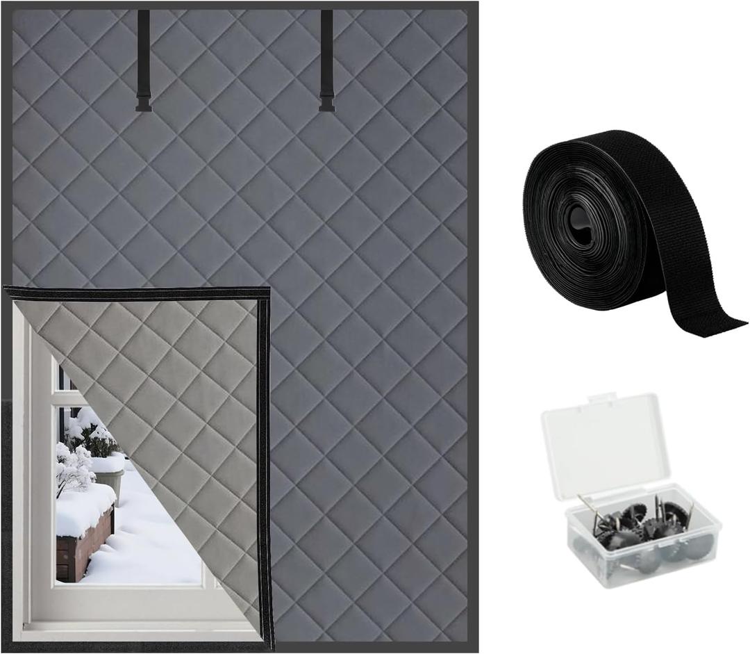 Thermal Window Cover for Winter, 63"x 47" Window Insulation Kit, Oxford Cloth Cotton Layer Insulated Window Cover to Keep Cold Out for Living Room skylights RVs - Gray