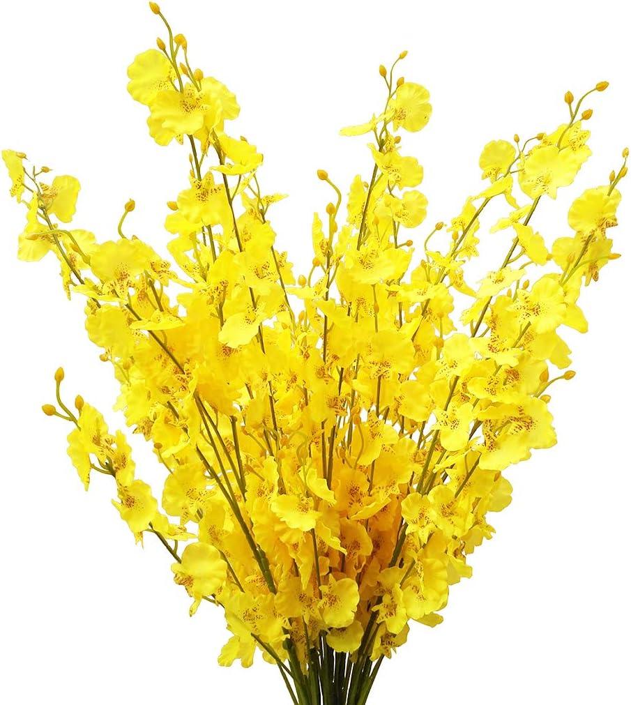 Yellow Artificial Flowers Orchids Silk Fake Flowers in Bulk, 12 Pcs (Each 38.5), For Wedding Festive Party Home Office Decoration, No Include Vase