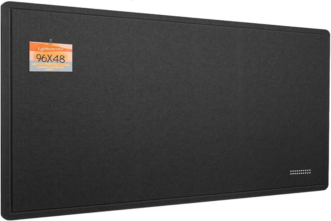 Lightomorrow Extra Large Bulletin Board - 96 x 48 Inches, Decorative Felt Pin Board for Wall - 8' x 4' Foldable Photo Display Board with Self-Adhesive Tape, Includes 20 Push Pins - Black