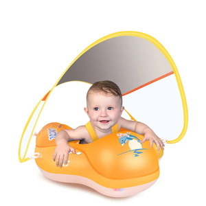 LAYCOL Baby Swimming Float Inflatable Baby Pool Float Ring with Sun Protection Canopy,add Tail no flip Over for Age of 3-36 Months