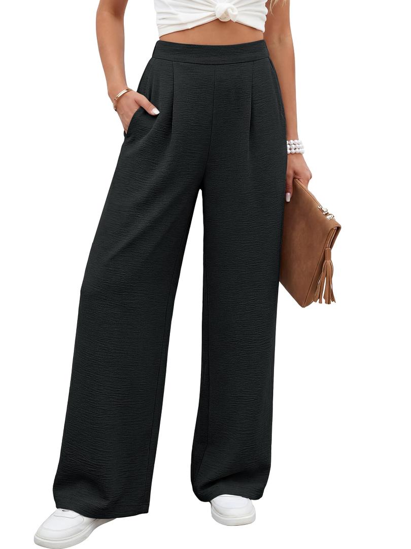 Caracilia Women Wide Leg Pants 2026 Summer High Waisted Business Casual Work Dress Pants Palazzo Slacks Trousers Outfits Black X-Large
