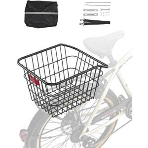VEVOR Rear Bike Basket, Metal Wire Bicycle Basket with Reflective Tail Light & Waterproof Cover, Durable Bike Back Basket, Fits to Most Rear Bike Racks