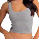 Danysu Women Rib Tank Top Padded Workout Top Square Neck Crop Tank Fitted Basic Cami Tops, XS