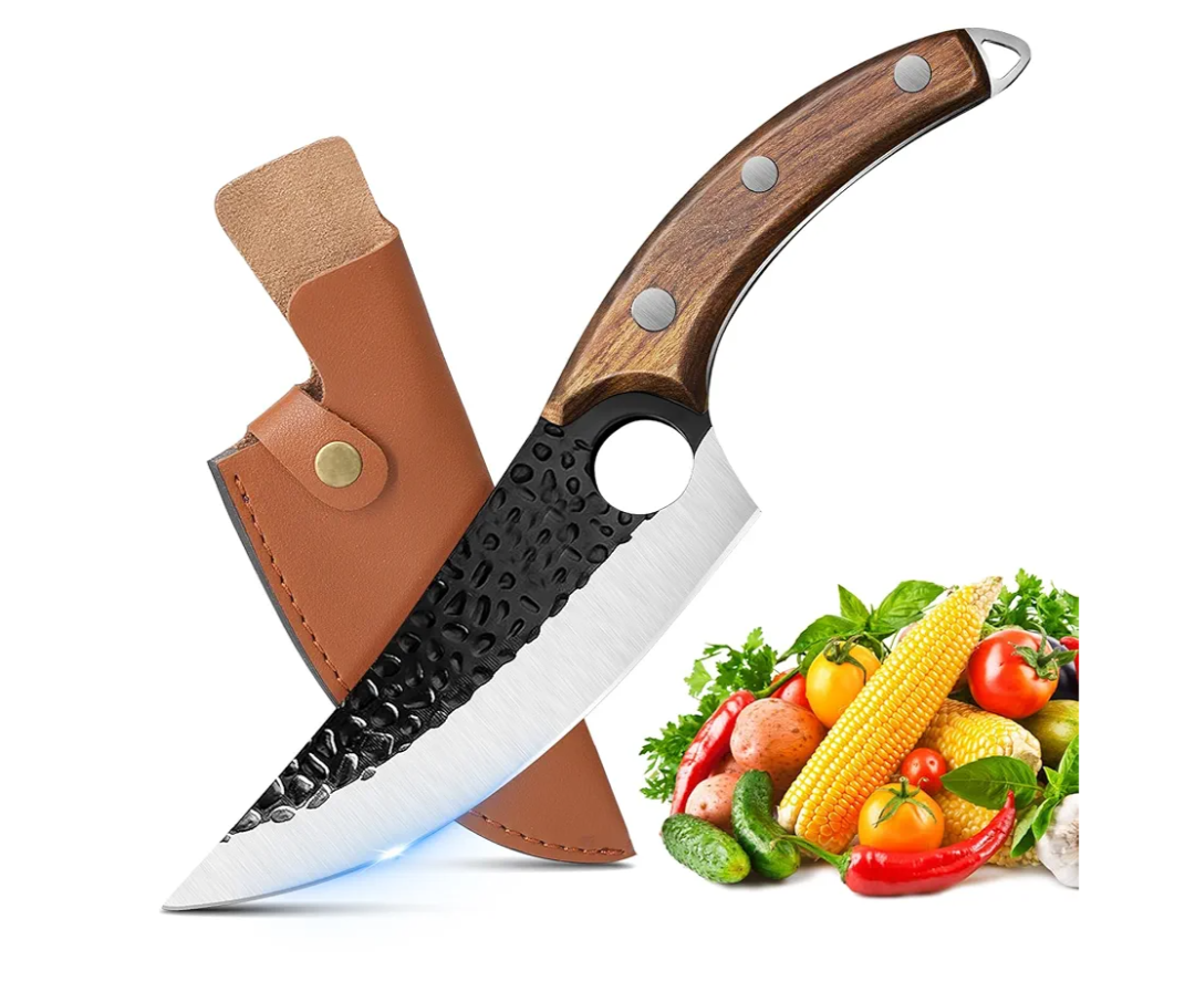 ZENG Butcher Knife Hand Forged Boning Knife with Sheath, Viking & Japanese Blades, High Carbon Steel, Kitchen & Camping