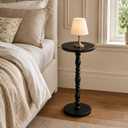 Round Side Table, Solid Wood Pedestal Drink Table for Small Spaces, Modern Accent End Table with Non-Slip Base for Living Room, Bedroom, Sofa Couch, Black