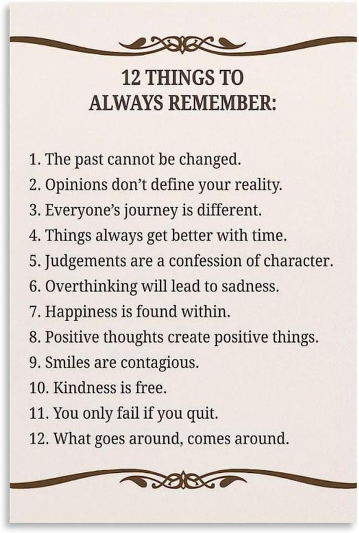 DAGUYS 12 Things To Always Remember Poster Wall Art Decor Canvas Print Picture Paintings for Living Room Bedroom Unframe-Style 12x18inch(30x45cm)