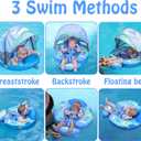 Mambobaby Float with Canopy Non Inflatable Baby Pool Float Upgraded Tail Toddler Baby Float with Removable Sun Canopy Safety Swim Float No Flip Over for Age 3-24 Months, Earth Blue, 30 inches x 34 inches