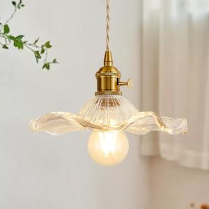 Pendant Light Glass Hanging Light Fixture Folwer Light Pendant Lights Modern Lighting for Bedroom Kitchen Hallway Bathroom White Wave Style