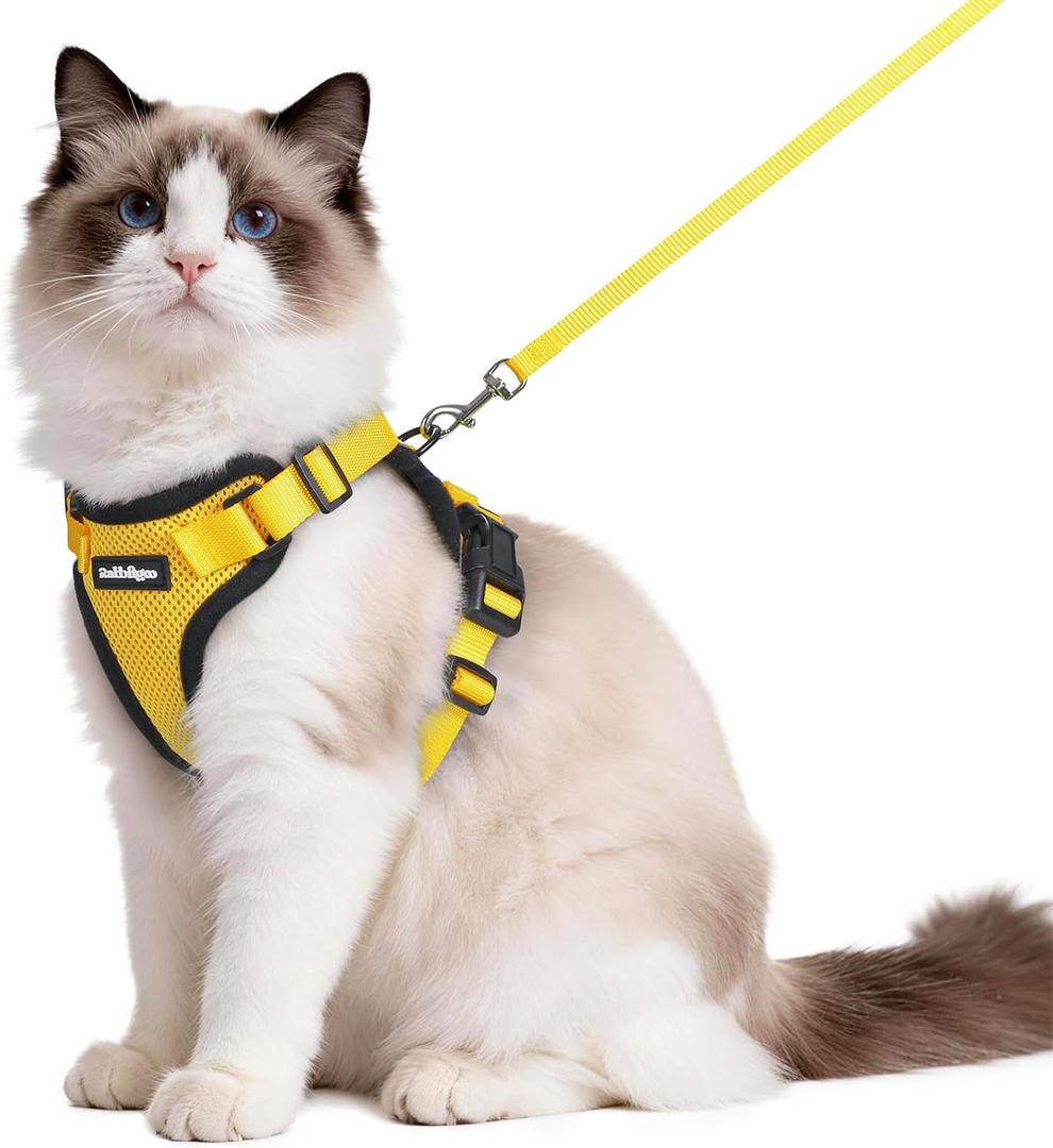 rabbitgoo Cat Harness and Leash for Walking, Escape Proof Soft Adjustable Vest Harnesses for Cats, Easy Control Breathable Reflective Strips Jacket, Yellow, Medium