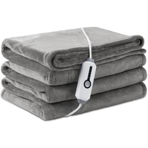 Electric Heated Blanket Full Size 7284, Breathable & Luxurious Flannel,Soft Warm Gift with Over-Heat Protection,4 Heating Levels & 10 H Auto Shut Off, Machine Washable, Light Grey