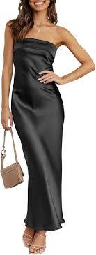 Caracilia Women's Strapless Satin Tube Bodycon Backless Wedding Guest Maxi Dress 2025 Fall Formal Long Dresses (Black, Small) Caracilia Women's Strapless Satin Tube Bodycon Backless Wedding Guest Maxi Dress 2025 Fall Formal Long Dresses (Black, Small)