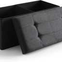 CUYOCA Storage Ottoman Bench Foldable Seat Footrest Shoe Bench End of Bed Storage with Flipping Lid, 75L Storage Space, 30 inches Linen Fabric Black (30" Flip)