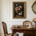 Gold Framed Vintage Dark Floral Canvas Wall Art, Retro Pink Peony Still Life Picture Wall Decor, Moody Flower Painting Print Artwork, for Living Room, Bedroom, Home Decoration 16x24in