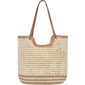 Pleneal Crochet Beach Bags for Women, Summer Beach Tote Bag, Soft Woven Purses Shoulder Bag for Vacation (Cream)