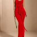 Floerns Women's Ruffle Ruched Cami Dress Draped Split Elegant Bodycon Maxi Dresses (Red, M)