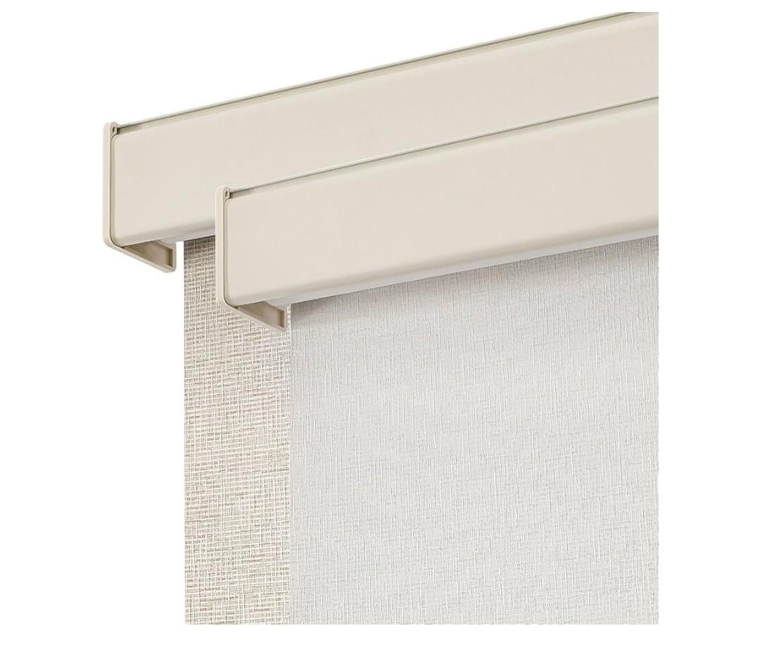 Joydeco Premium Fabric Cordless Blackout Roller Shades for Windows, BeigeUnderstated Elegance Woven Fabric, Natural Linen Hand-Feel, Small Side Seam, 100% Blackout, Thermal, UV Block, 39" W x 72" H